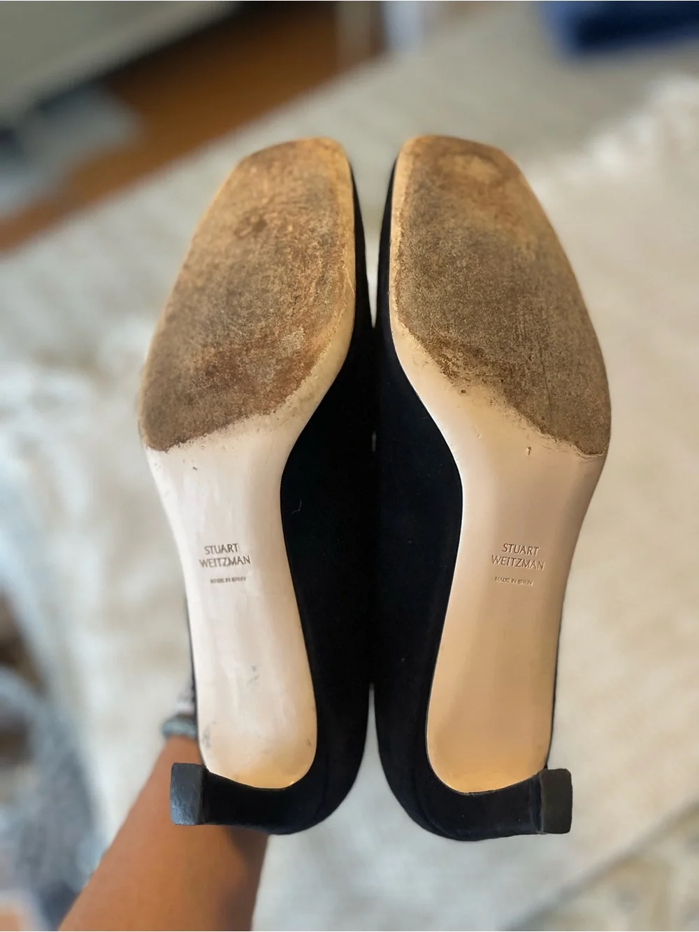 Stuart Weitzman Black Suede Mid-Heel Pumps — Made in Spain